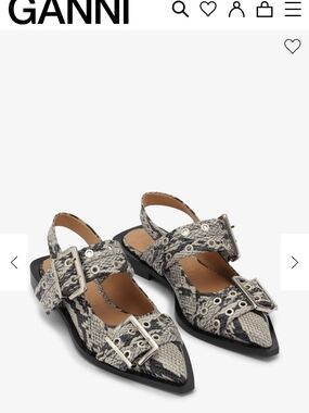 Ganni Snake Printed Chunky Buckle Ballerina Slingback Flats